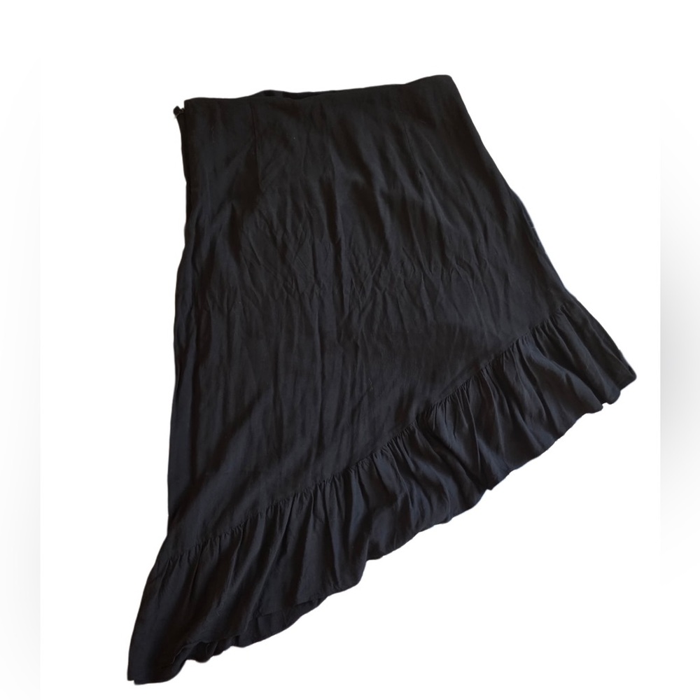 Nine West Asymmetrical A Line Flowey Furbelow Pleated Gathered Hem Black Skirt!